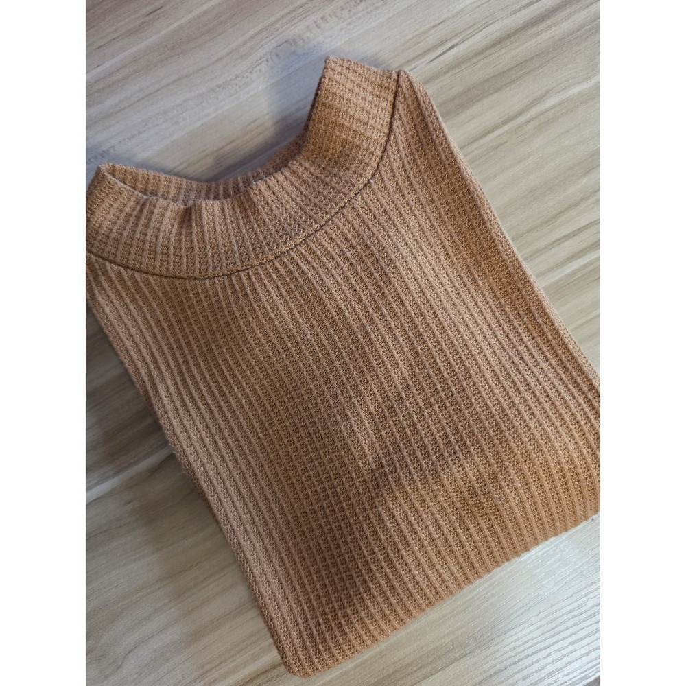 Paper Crane Women's Junior's Orange Ribbed Knit Mock Neck Cropped Sweater Size M